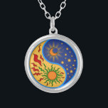 Sun and Moon Yin Yang Colorful Silver Plated Necklace<br><div class="desc">A Yin Yang sun and moon design in a paper cutout style.</div>