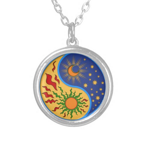 Sun and Moon Yin Yang Colorful Silver Plated Necklace