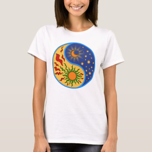 Sun and Moon Yin Yang Colorful T_Shirt