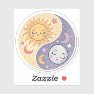 Sun and Moon Yin Yang   Cute Celestial Balance Aes Sticker