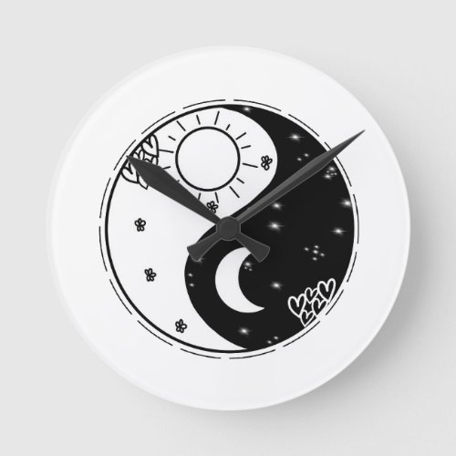 Sun and moon yin yang round clock