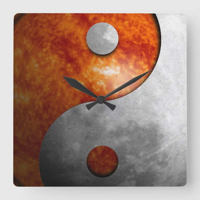 Sun and Moon Yin Yang Square Wall Clock (Front)