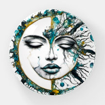 Sun and Moonface Glass Paperweight