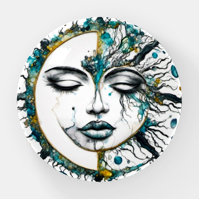 Sun and Moonface Glass Paperweight (Front)