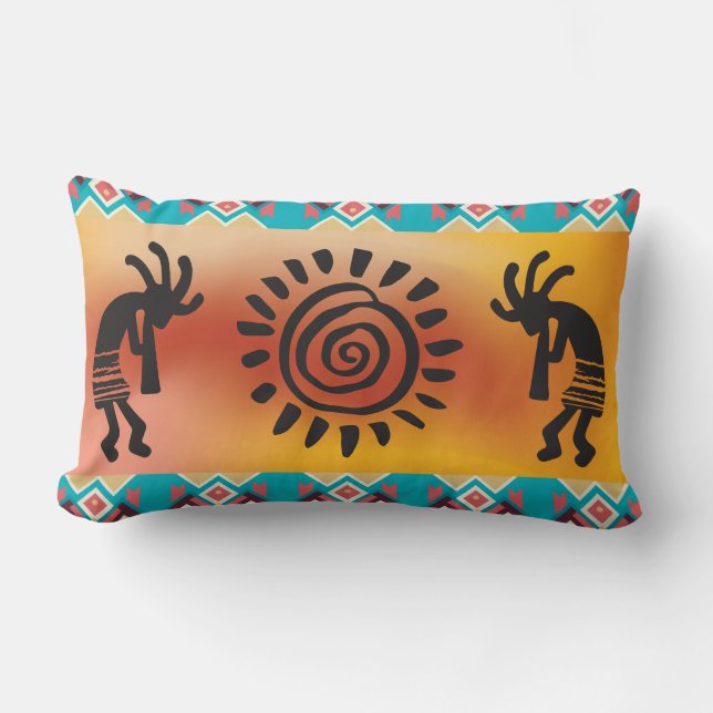 Sun and Pair of Kokopelli's Lumbar Pillow (Front)