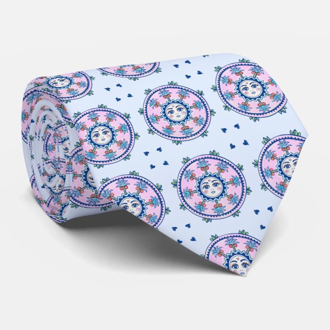 Sun and palm trees circling neck tie (Rolled)