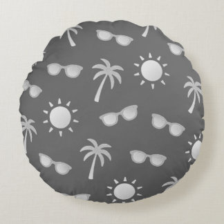 Sun And Palm Trees Round Pillow