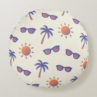 Sun And Palm Trees Round Pillow