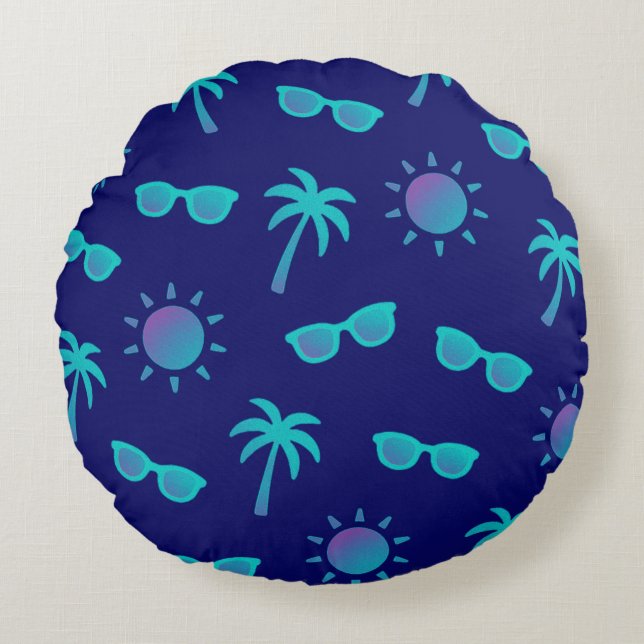 Sun And Palm Trees Round Pillow (Front)