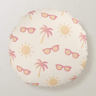 Sun And Palm Trees Round Pillow