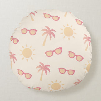Sun And Palm Trees Round Pillow