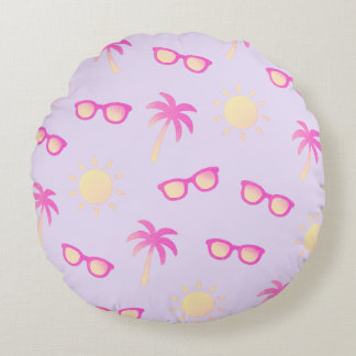 Sun And Palm Trees Round Pillow