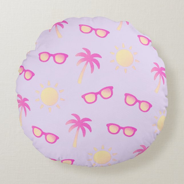 Sun And Palm Trees Round Pillow (Front)