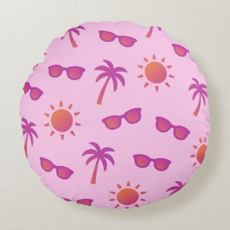 Sun And Palm Trees Round Pillow