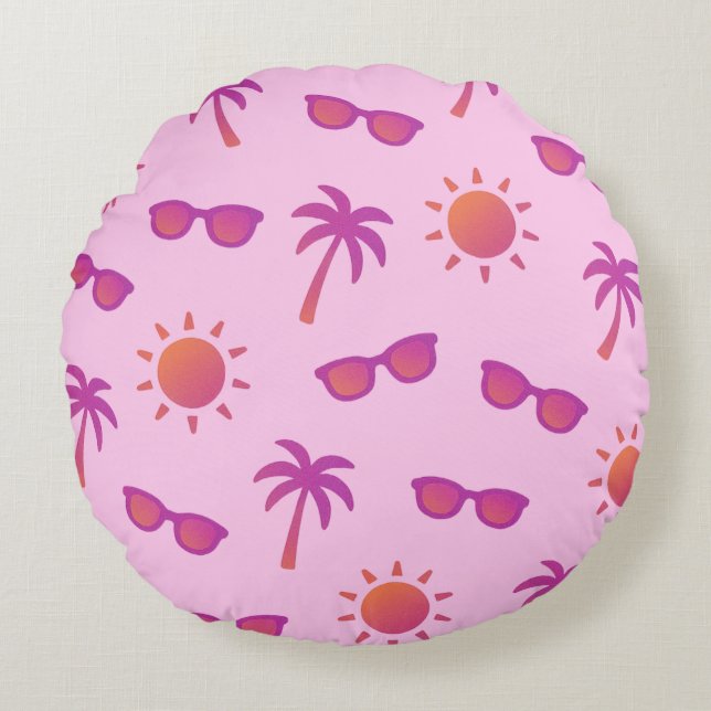 Sun And Palm Trees Round Pillow (Front)