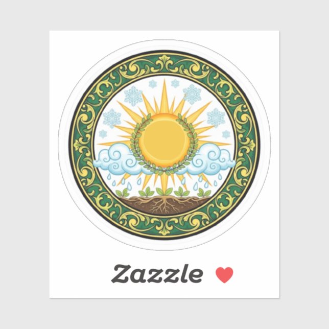 Sun and Rain Nature Cycle Botanical Emblem ART Sticker (Sheet)