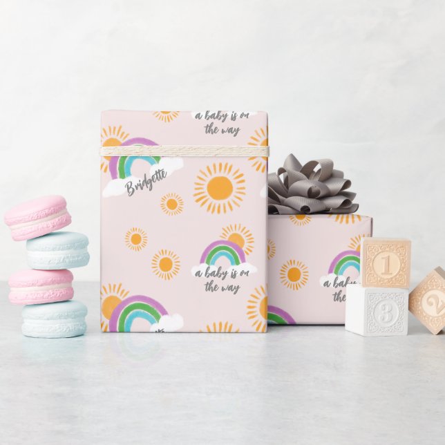 Sun and Rainbow Baby on the Way Shower Wrapping Paper (Baby Shower)