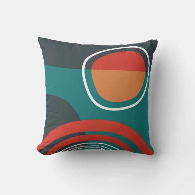 Sun and rainbow blue red white boho artwork throw pillow (Front)