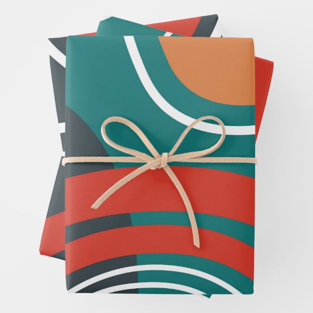 Sun and rainbow boho artwork wrapping paper sheets (In situ)