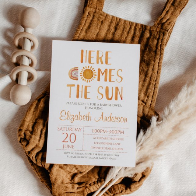 Sun and Rainbow-Here Comes The Sun-Baby Shower  Invitation