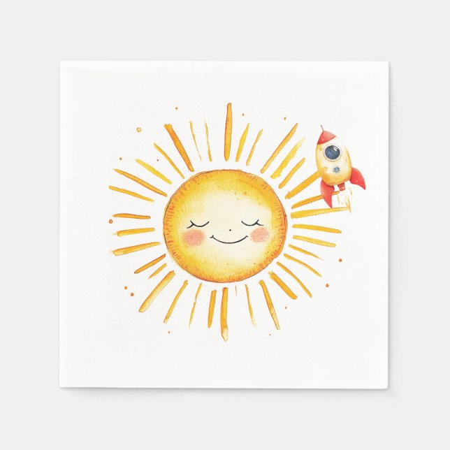 Sun and Rocketship First Birthday Napkins (Front)