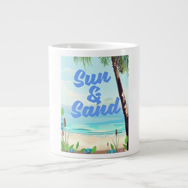 Sun and Sand inspirational quote cartoon poster la Giant Coffee Mug (Front)