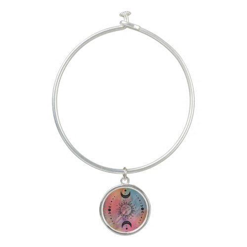 Sun and Star Bangle Bracelet With Round Charm