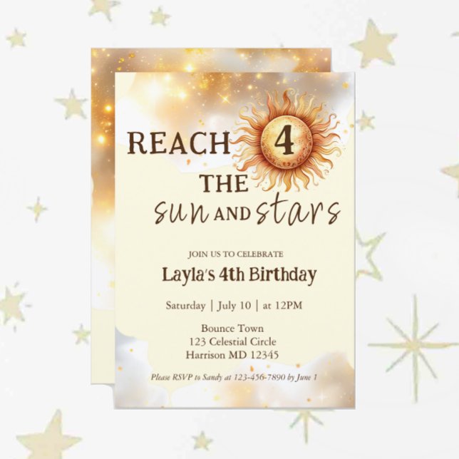 Sun and Stars Bounce and Play Fourth Birthday Invitation (Creator Uploaded)