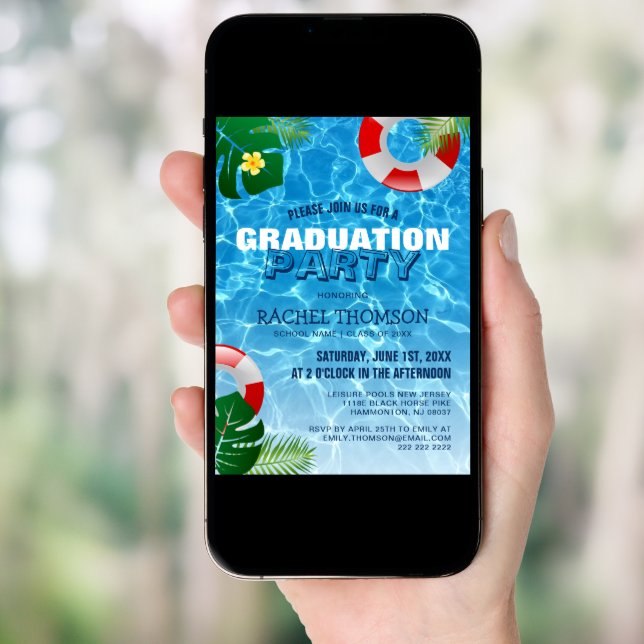  Sun and Success! Graduation Pool Party Invitation (Front Digital)