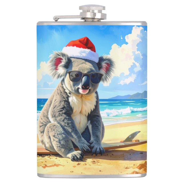 Sun and Surf Koala Santa Hat Flask (Front)