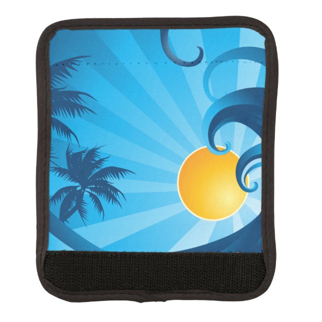 Sun and Surf Sea Wave Illustration Luggage Handle Wrap (Front)