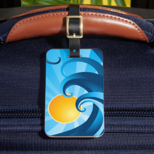 Sun and Surf Sea Wave Illustration Luggage Tag