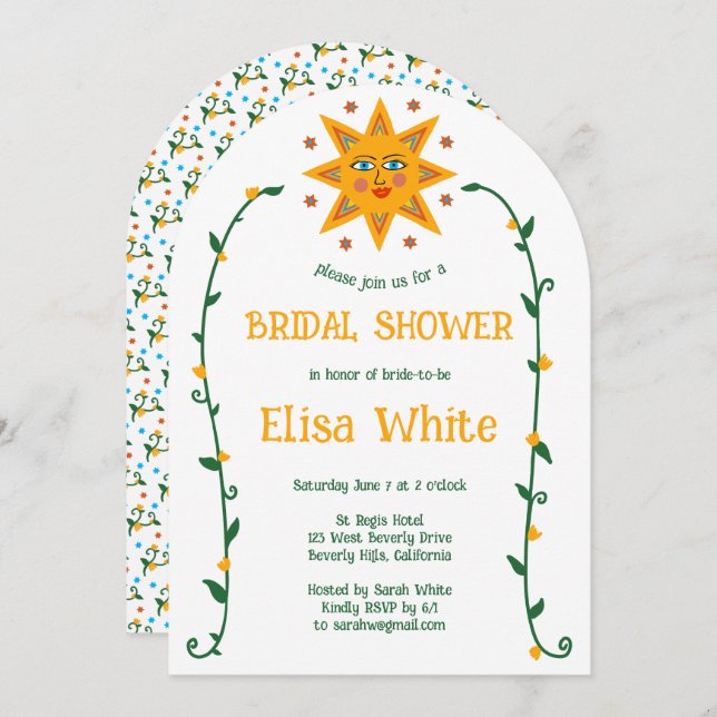 Sun and Vines Boho Arch Whimsical Shower  Invitation (Front/Back)