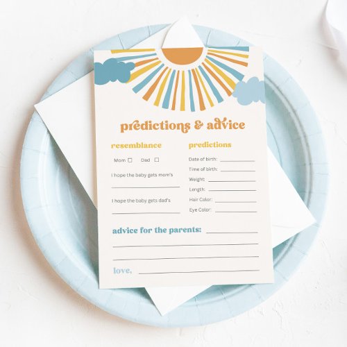 Sun Baby Shower Advice  Prediction Card