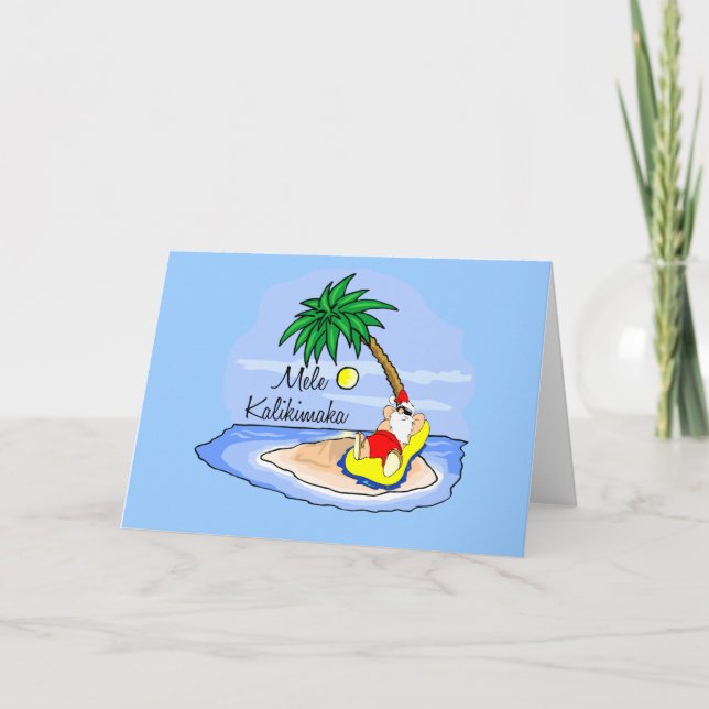 Sun Bathing Santa hawaiian xmas tee 5 Holiday Card (Front)