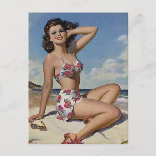 Sun Bathing _ Vintage pin up girl _ Art Postcard