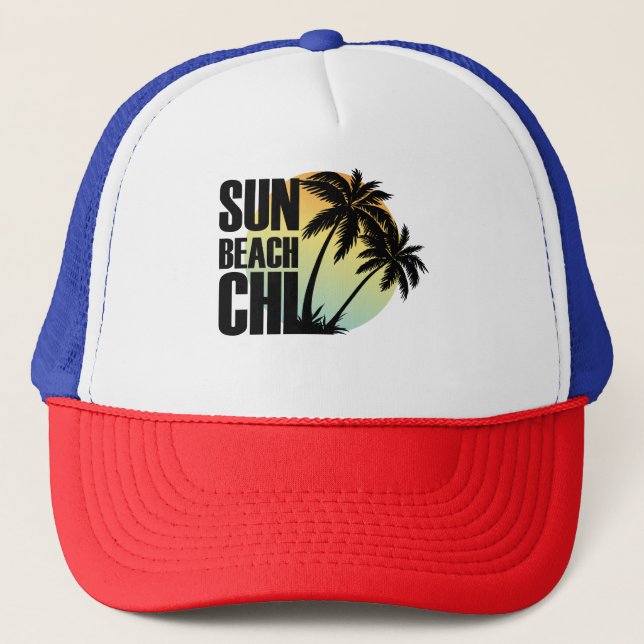 Sun, Beach & Chill Palm Tree Graphic Cap (Front)