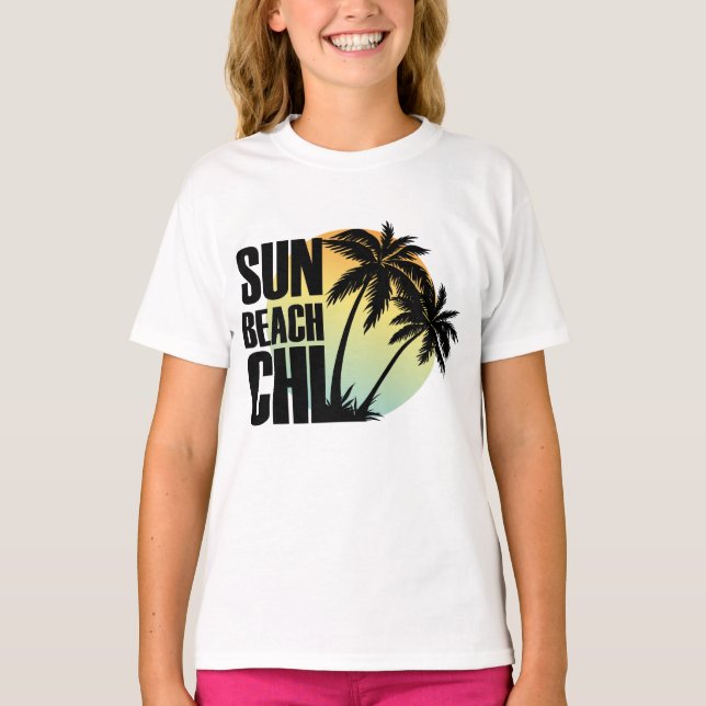 Sun, Beach & Chill Palm Tree Graphic  T-Shirt (Front)