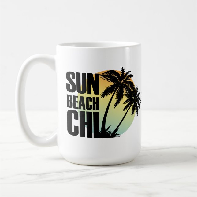 Sun, Beach & Chill Palm Tree Mug (Left)