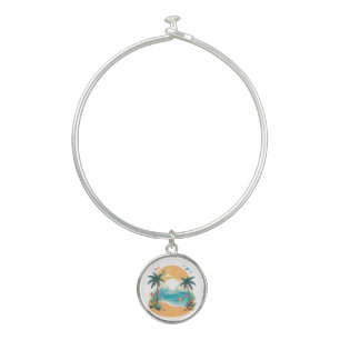 Sun Beach palm tree Bangle Bracelet