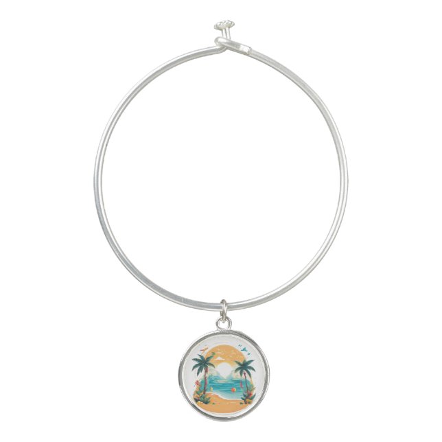 Sun Beach palm tree Bangle Bracelet (Front)