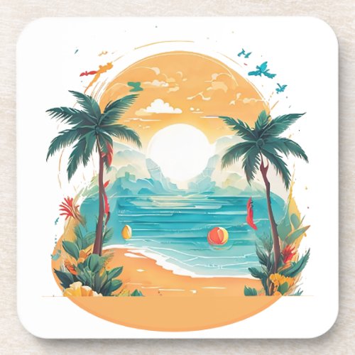 Sun Beach palm tree Beverage Coaster