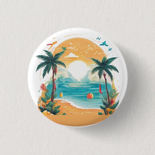Sun Beach palm tree Button (Front)