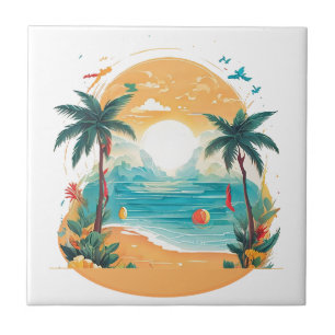 Sun Beach palm tree Ceramic Tile