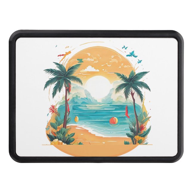 Sun Beach palm tree  Hitch Cover (Front)