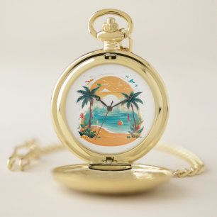 Sun Beach palm tree Pocket Watch
