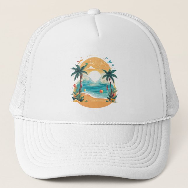 Sun Beach palm tree  Trucker Hat (Front)