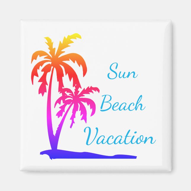 Sun beach vacation colorful palmtrees magnet (Front)