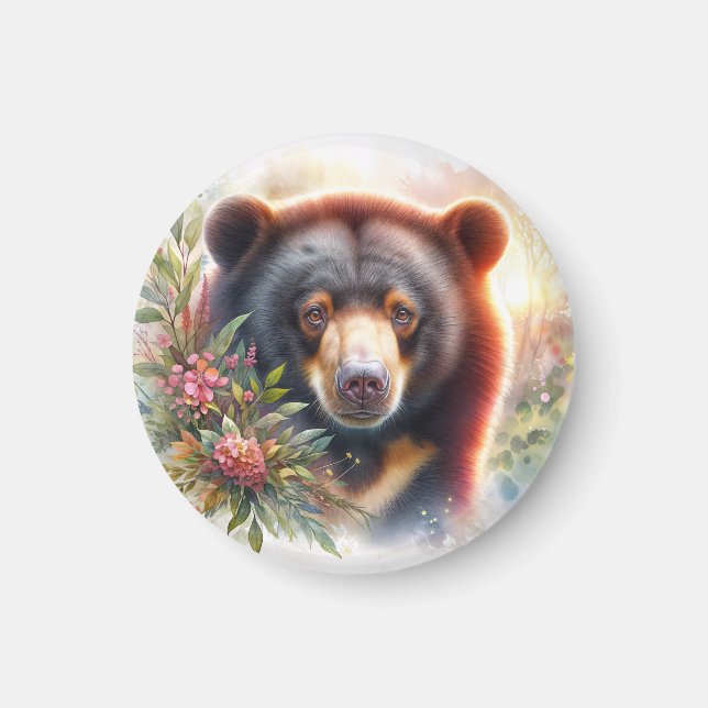 Sun Bear Floral Watercolor Magnet (Front)