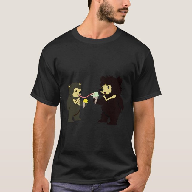 Sun Bear   Sloth Bear Eating Ice Cream Cones T-Shirt (Front)